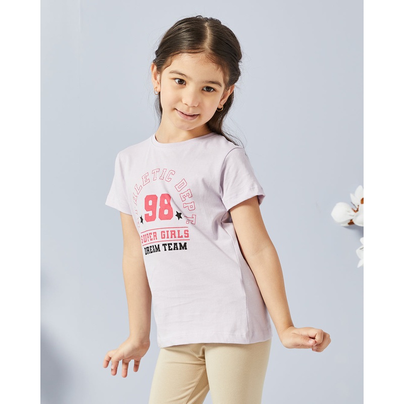 Girls Lilac Printed Casual T-shirt