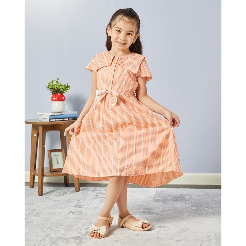 Girls Orange Embroidered Dress