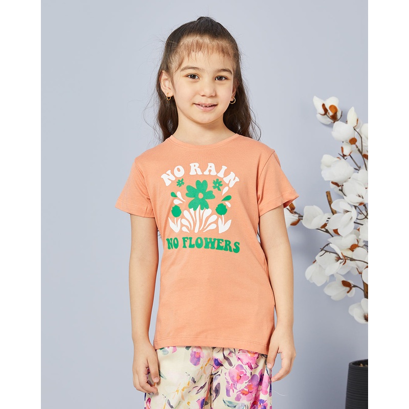 Girls Orange Pink Casual T-shirt
