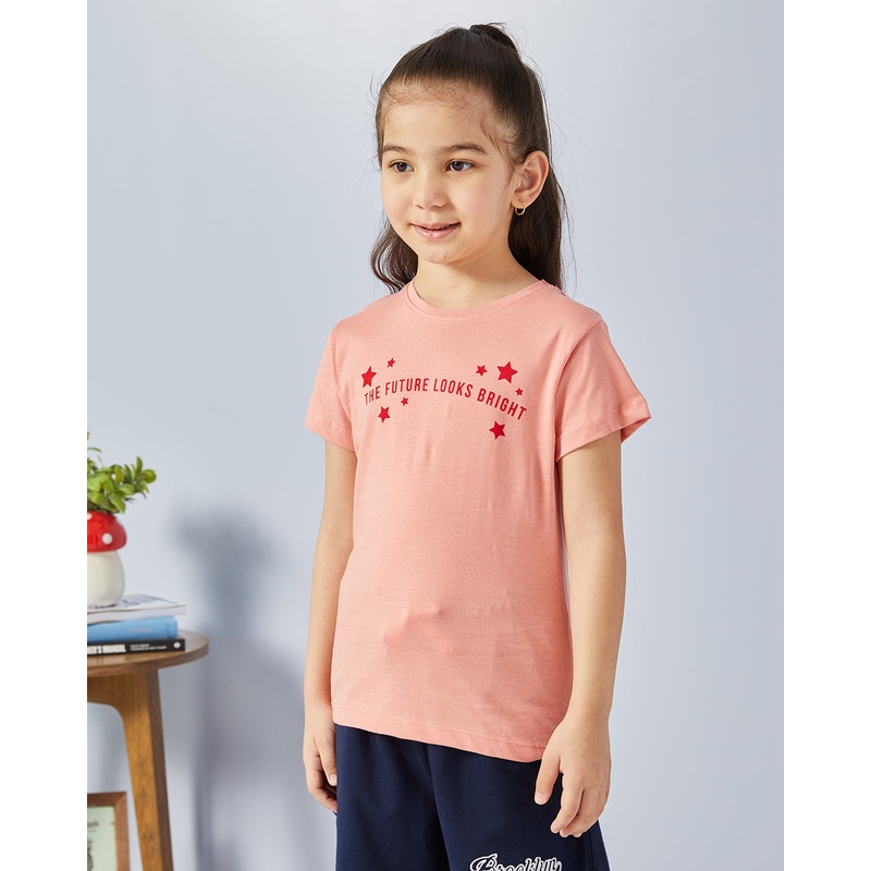 Girls Pink Printed Casual T-shirt