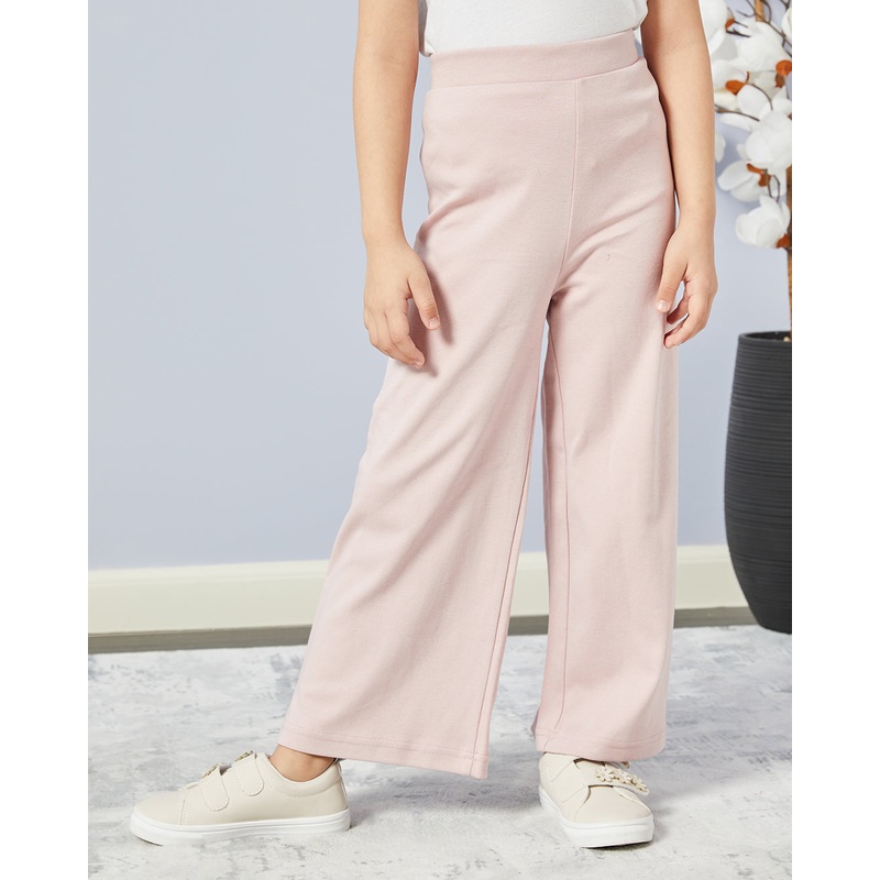 Girls Pink Solid Wide Leg Pants