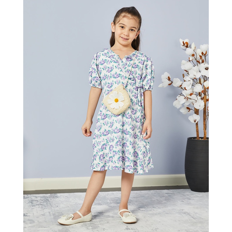 Girls White Printed Dress|2-3 Years|4-5 Years|6-7 Years|7-8 Years
