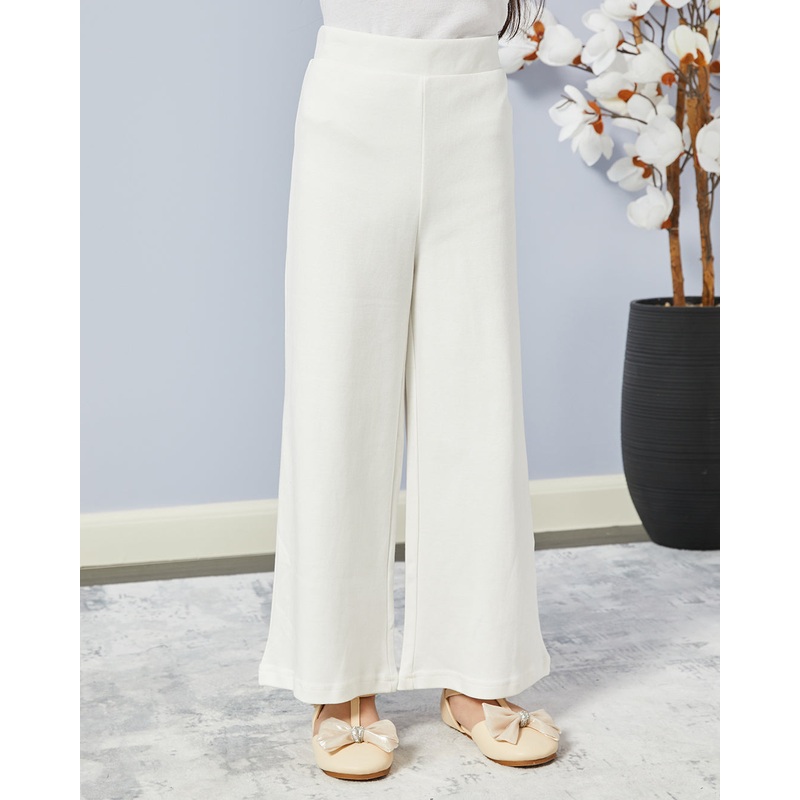 Girls White Solid Wide Leg Pants