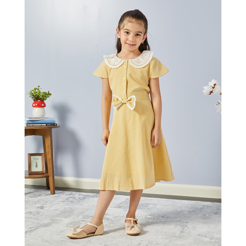 Girls Yellow Checkered Dress|2-3 Years|4-5 Years|6-7 Years|7-8 Years