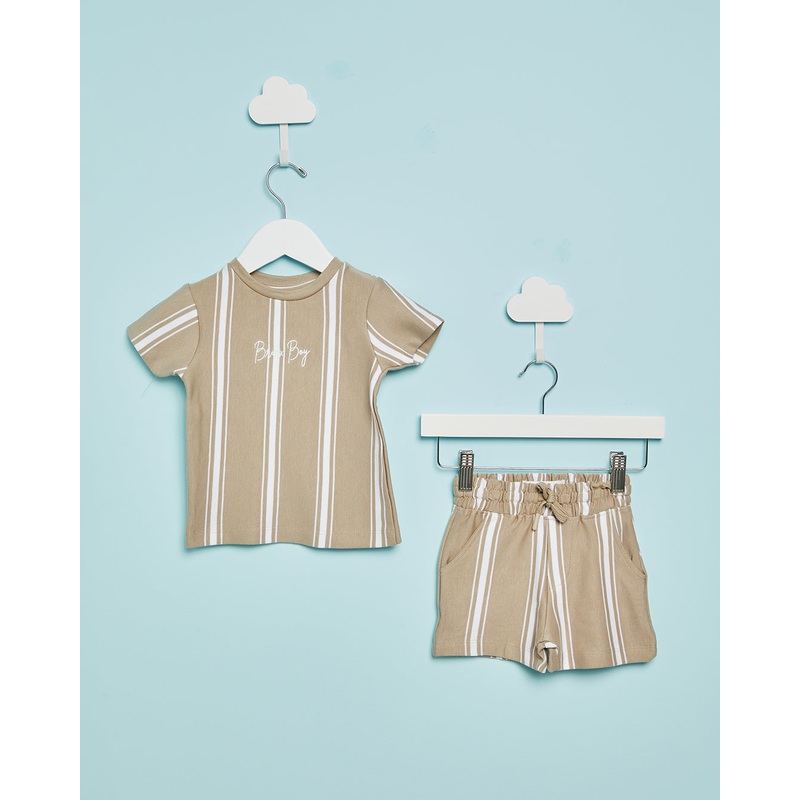 Infant Boys Beige Striped Set (2 Piece)