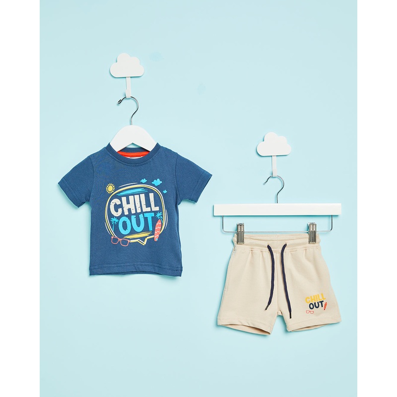 Infant Boys Blue And Beige Casual Set (2 Piece)