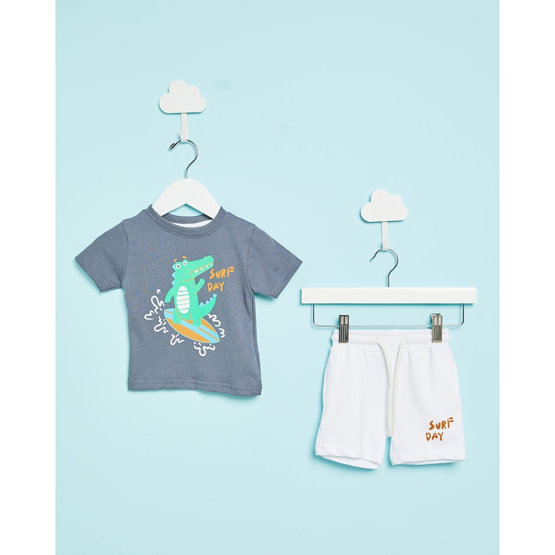 Infant Boys Grey And White Casual Set (2 Piece)