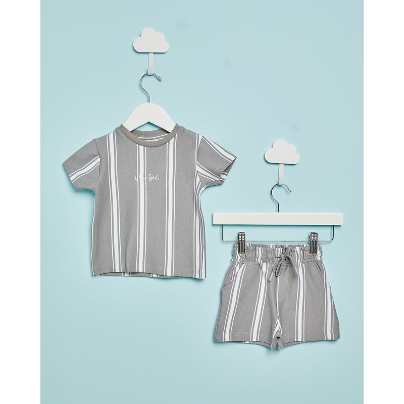 Infant Boys Grey Striped Set (2 Piece)