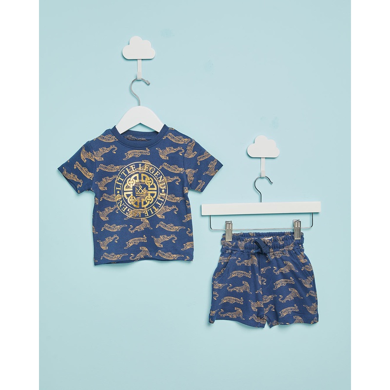Infant Boys Navy Golden Tiger Print Set (2 Piece0
