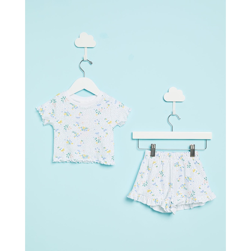 Infant White Floral Print Pyjama Set (2 Piece)