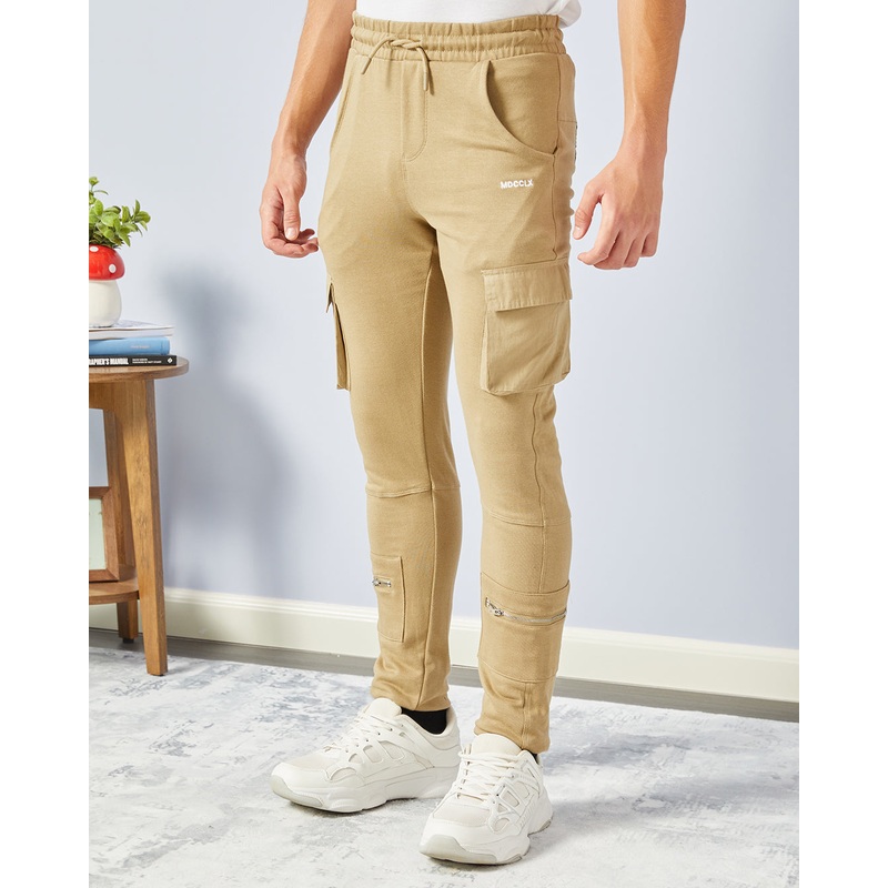 Senior Boys Beige Cargo Pocket Track Pants
