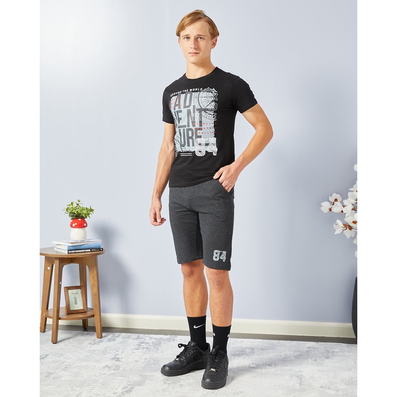 Senior Boys Black And Charcoal Printed Casual Set (2 Piece)