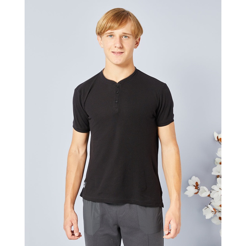 Senior Boys Black Mandarin Collar Polo Shirt