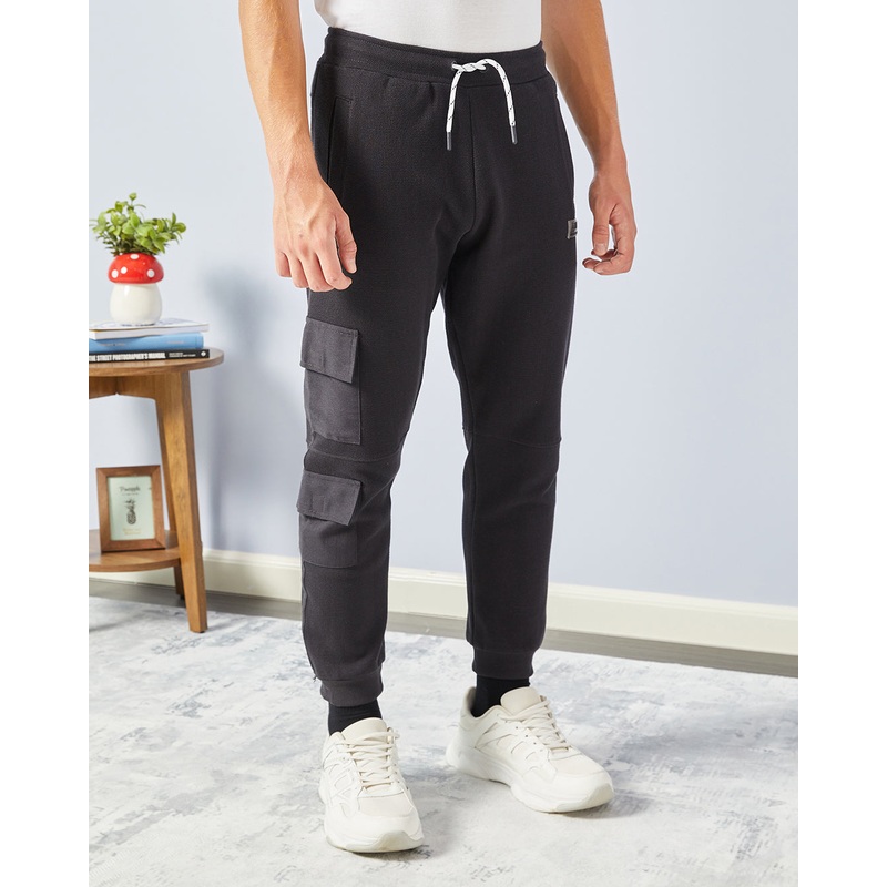 Senior Boys Black Pique Track Pants