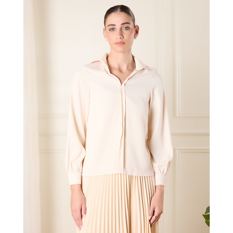 Women Beige Collared Casual Blouse