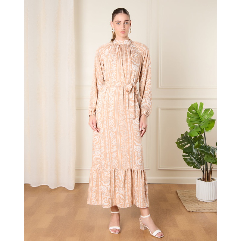 Women Beige Printed Maxi Dress