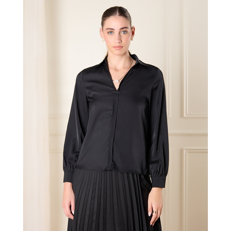 Women Black Collared Casual Blouse