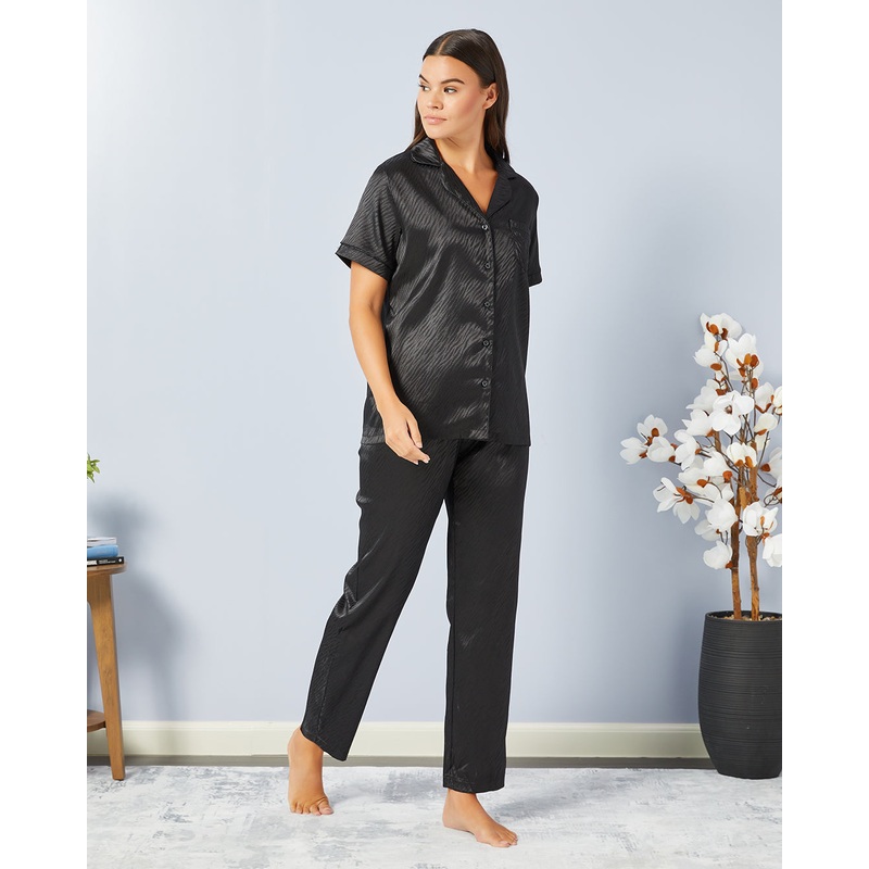 Women Black Satin Pyjama Set (2 Piece)