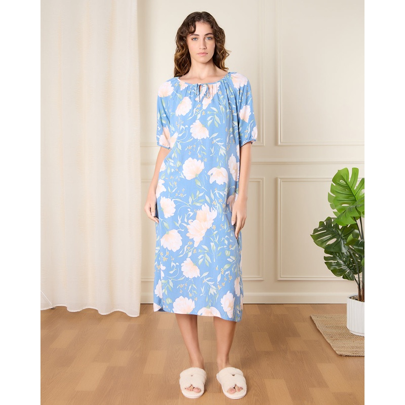 Women Blue Printed Nightgown|Medium|Large|X-Large
