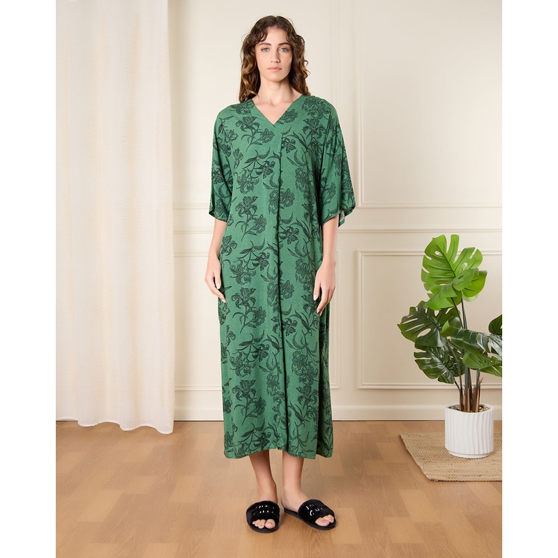 Women Green Printed Nightgown|Medium|Large|X-Large