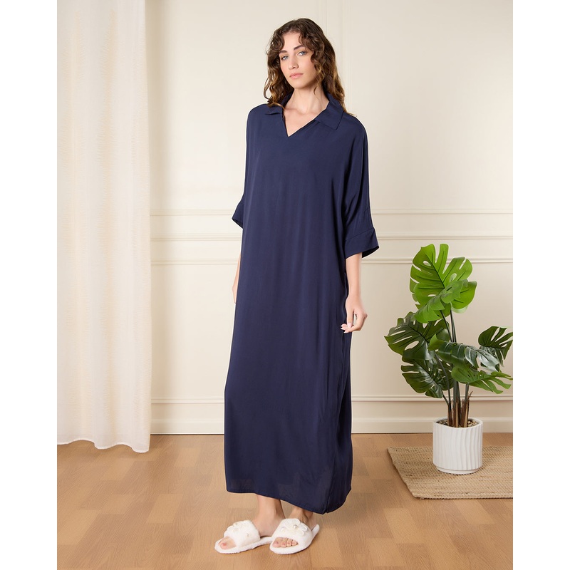 Women Navy Plain Nightgown|Medium|Large|X-Large
