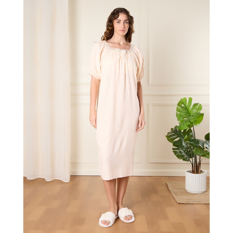 Women Peach Solid Nightgown|Medium|Large|X-Large