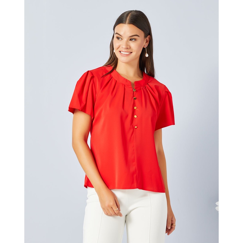 Women Red Solid Casual Blouse|Small|Medium|Large|X-Large