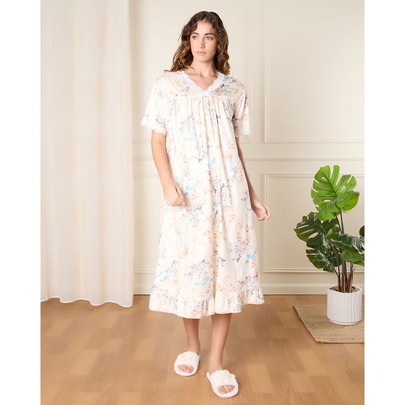 Women White Printed Nightgown|Medium|Large|X-Large