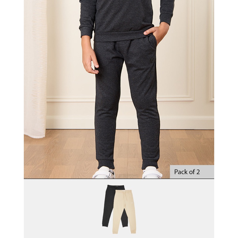 Boys Beige And Charcoal Active Pants (Pack of 2)