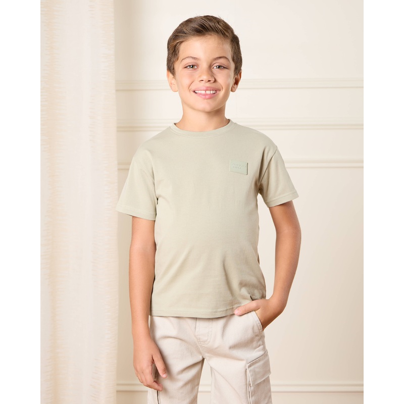 Boys Beige Solid Loose Fit T-Shirt
