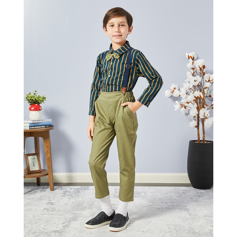 Boys Black Shirt And Green Pants Set (3 Piece)