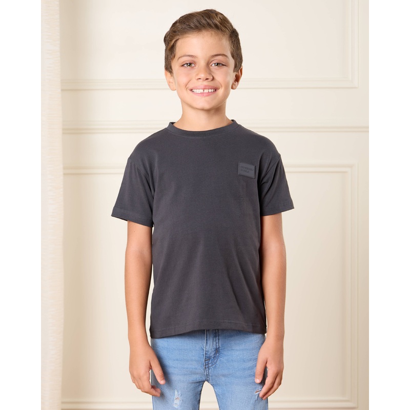 Boys Black Solid Loose Fit T-Shirt