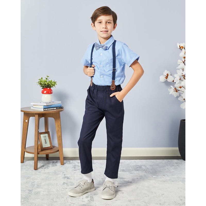 Boys Blue Shirt And Black Pants Set (3 Piece)