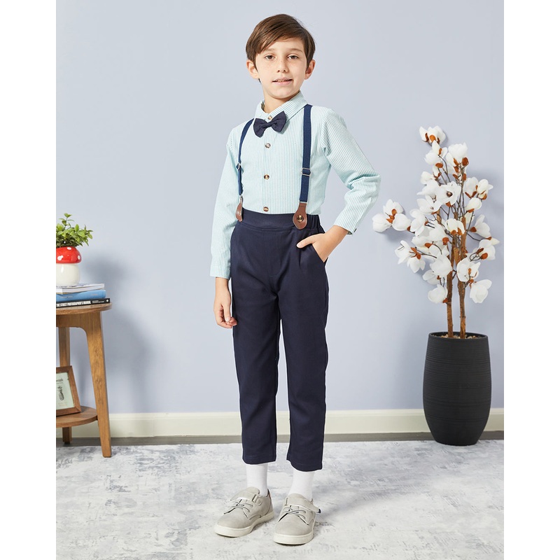 Boys Green Shirt And Navy Pants Set (3 Piece)