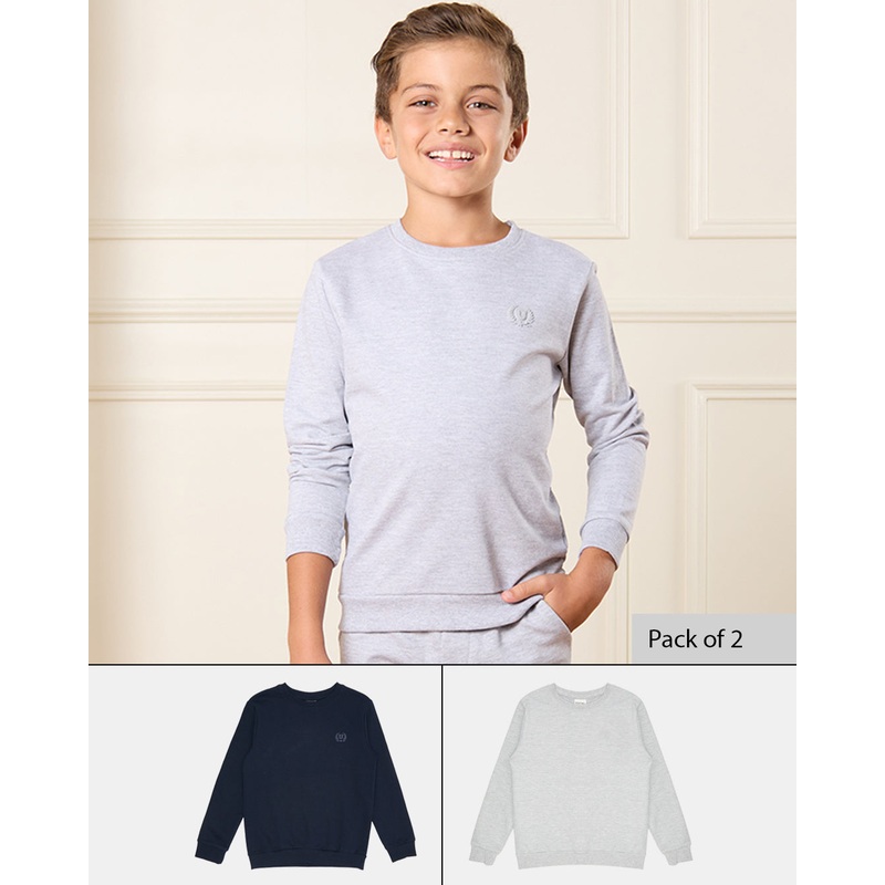Boys Grey And Navy Solid Sweatshirt Set (Pack of 2)