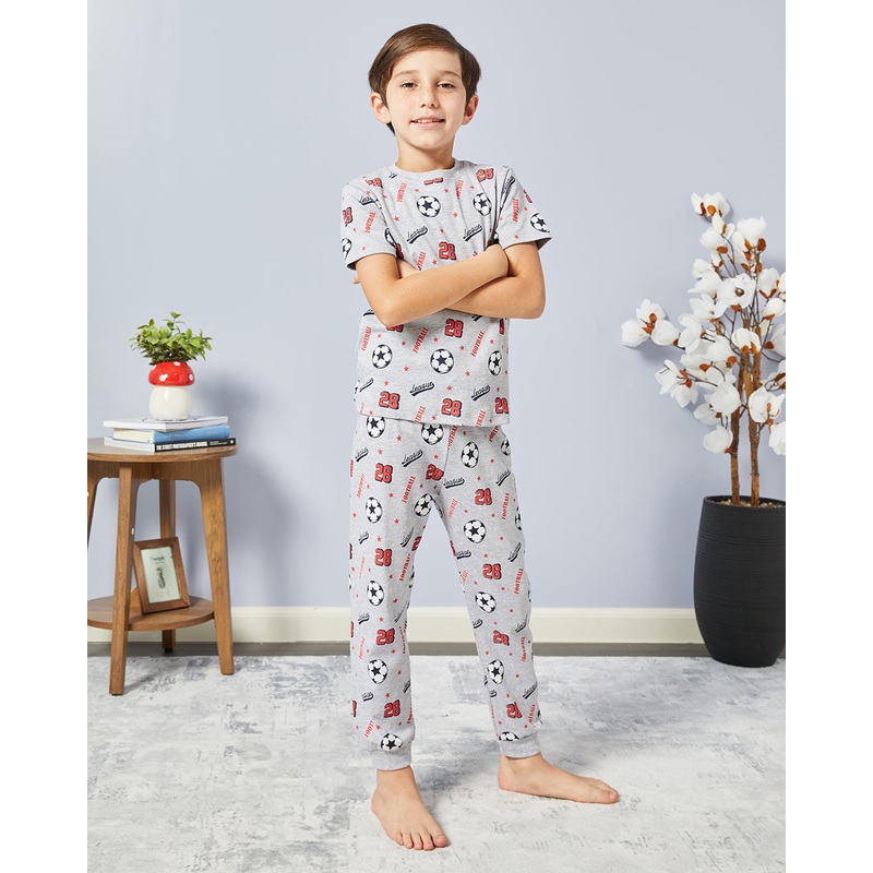 Boys Grey Football Print Pyjama Set (2 Piece)