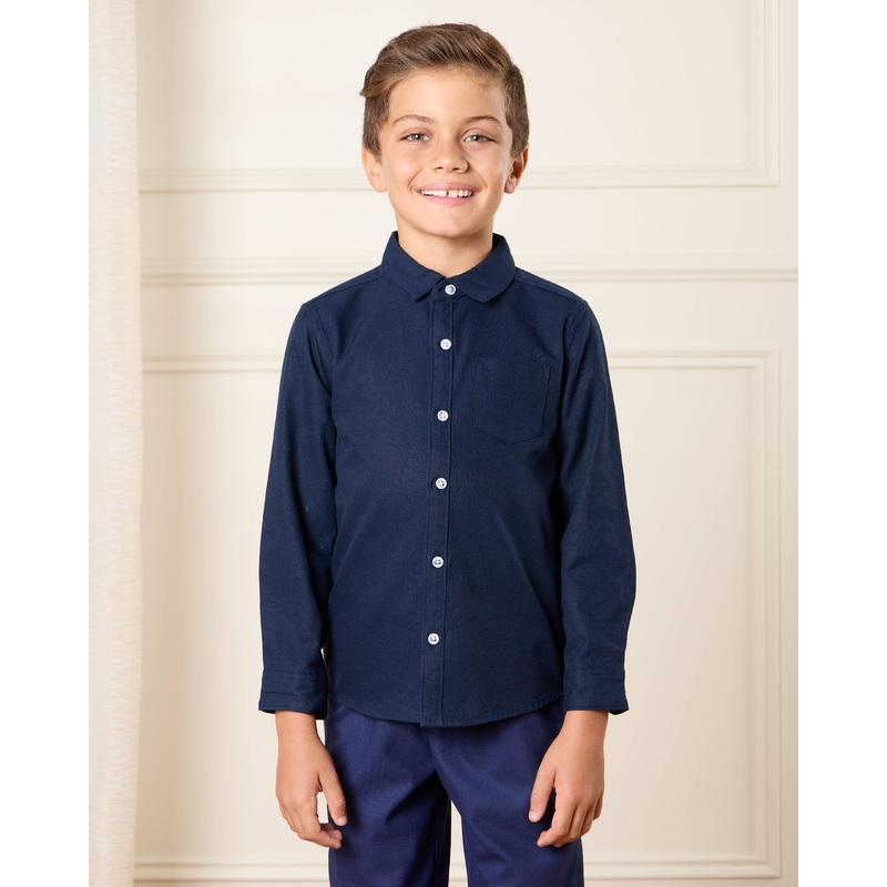 Boys Navy Long Sleeve Oxford Shirt