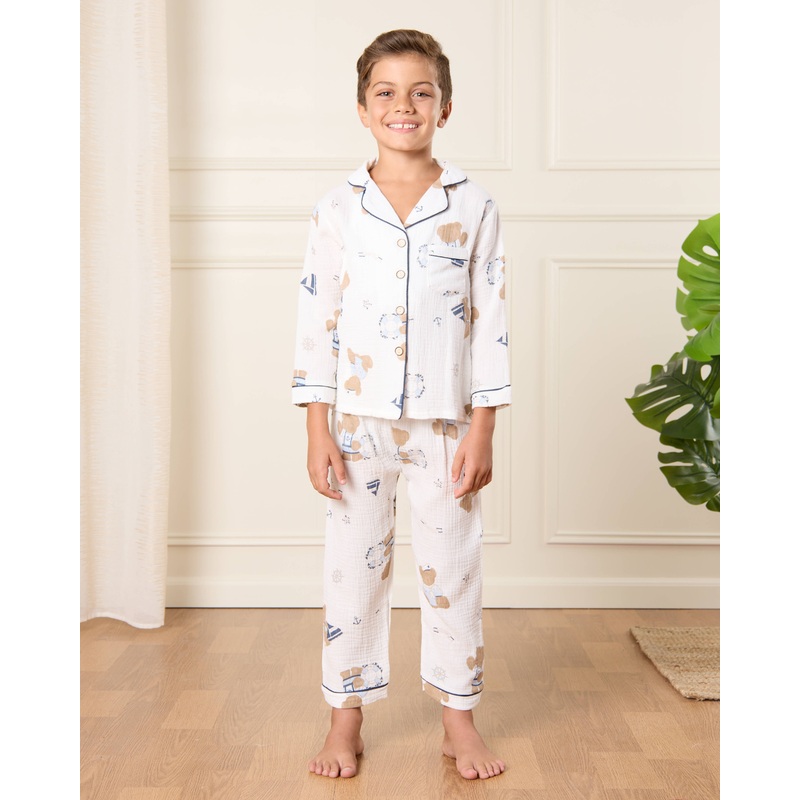 Boys White  Printed Pyjama Set