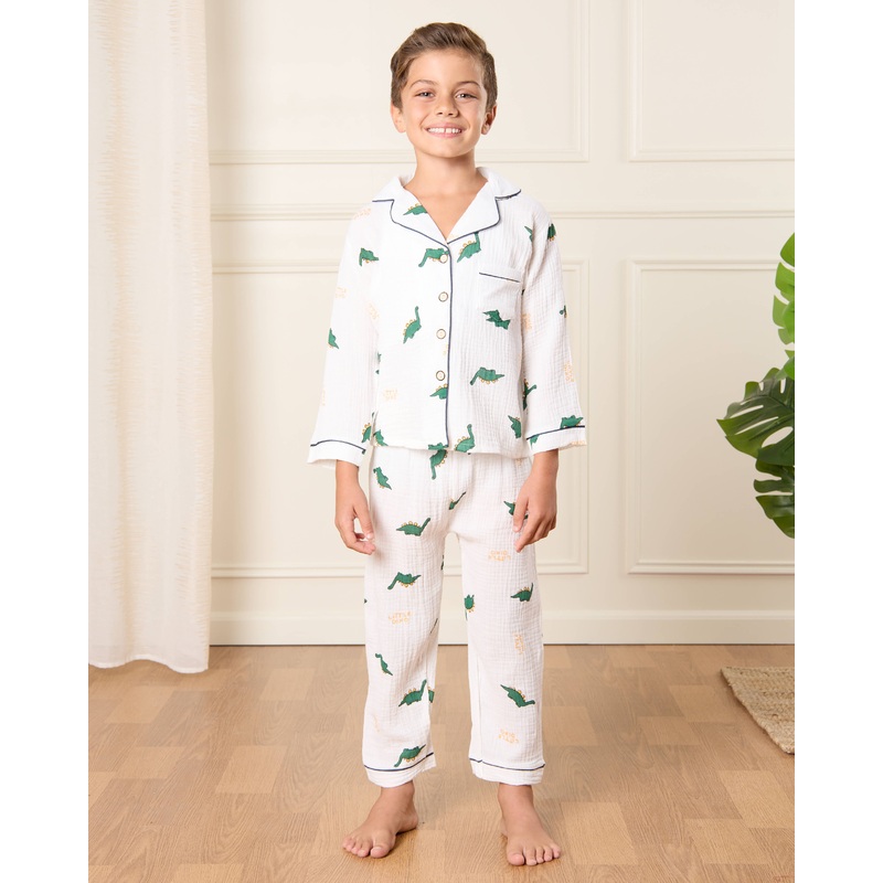 Boys White Printed Pyjama Set|2-3 Years|3-4 Years|4-5 Years|5-6 Years|6-7 Years|7-8 Years
