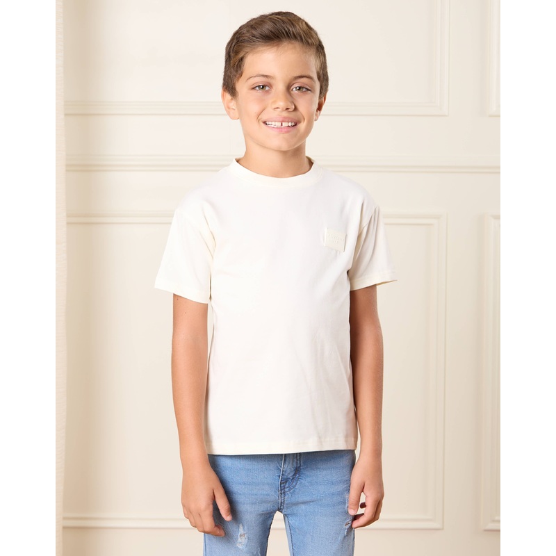 Boys White Solid Loose Fit T-Shirt