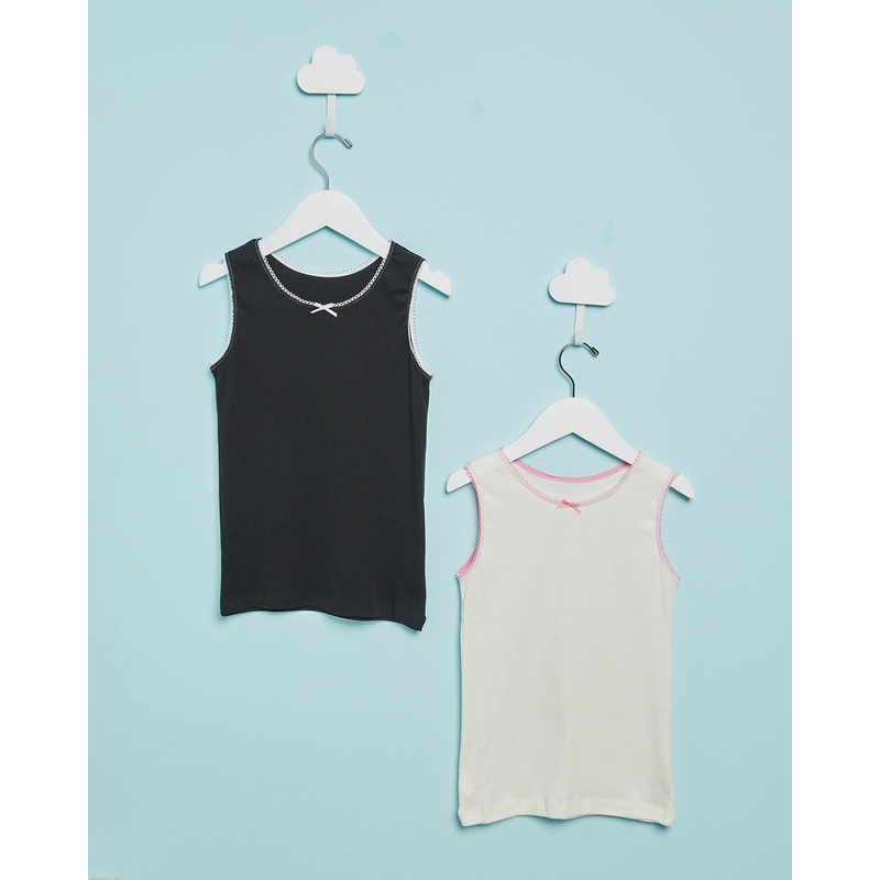 Girls Black And Pink Embellished Vest Set (Pack Of 2)