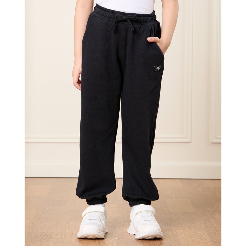 Girls Black Embellished Track Pants