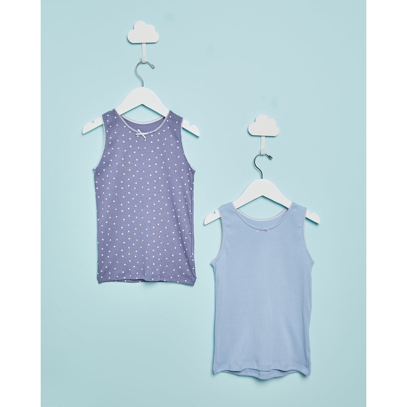 Girls Blue Basic Vest Set (Pack Of 2)