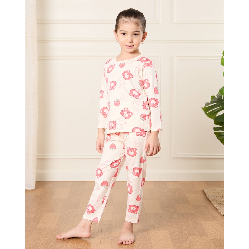 Girls Ivory Printed Pyjama Set (2 Piece)