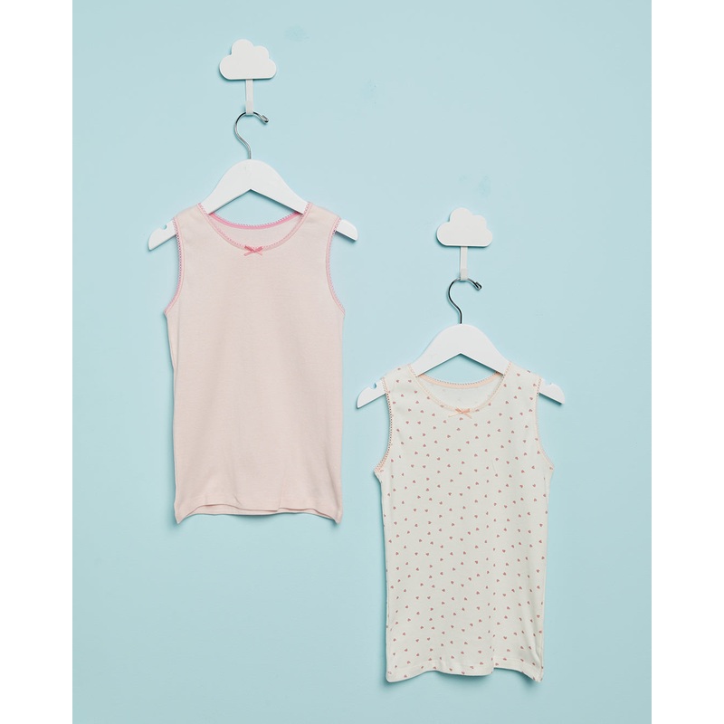 Girls Pink Basic Vest Set (Pack Of 2)