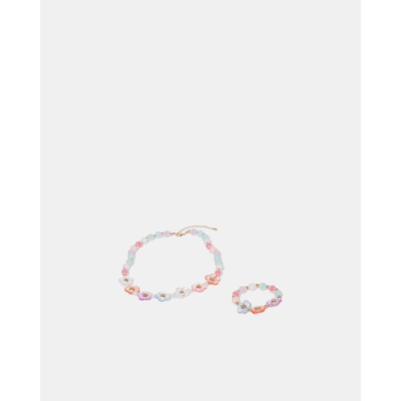 Girls Pink Embellished Necklace & Bracelet Set (2Piece)
