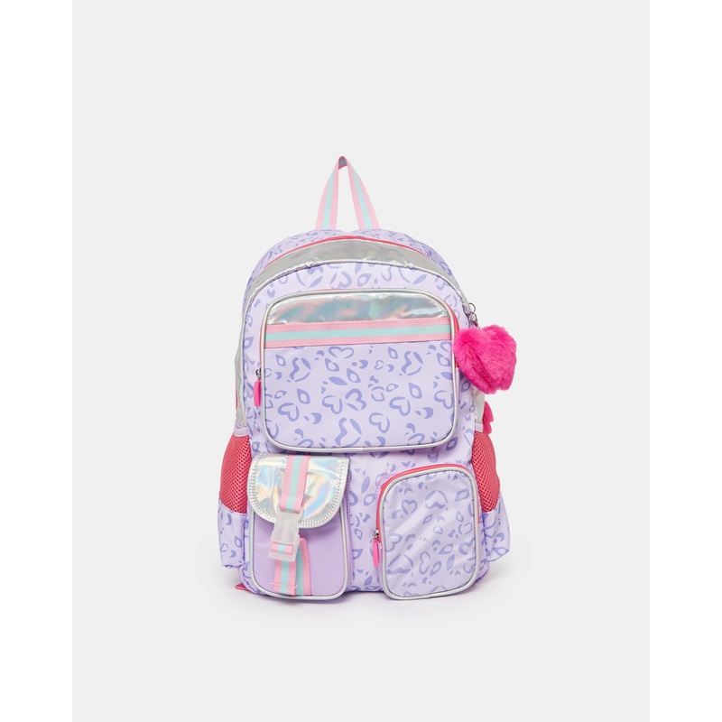 Girls Purple Backpack With Pom-Pom