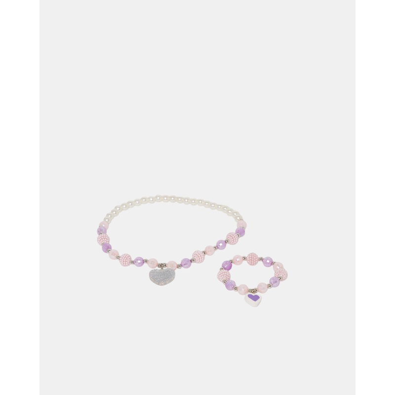 Girls Purple &Pink Embellished Necklace & Bracelet Set (2 Piece)