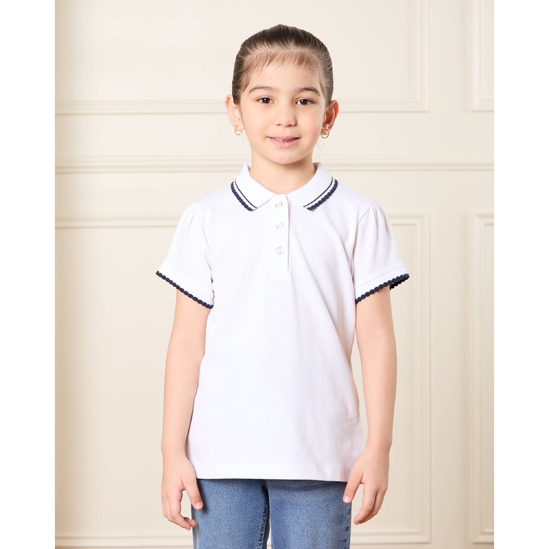 Girls White Polo T-Shirt|2-3 Years|3-4 Years|4-5 Years|5-6 Years|6-7 Years|7-8 Years