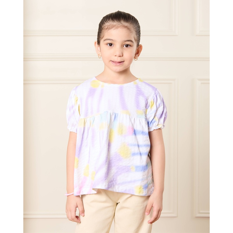 Girls White Tie Dye Print Top|2-3 Years|3-4 Years|4-5 Years|5-6 Years|6-7 Years|7-8 Years